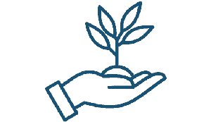 Icon einer Hand mit wachsender Pflanze, Symbol für aktiven Glauben und das Bauen an Gottes Reich.